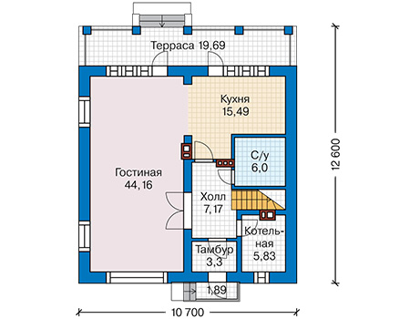 Планировка первого этажа :: Проект дома из газобетона 67-30