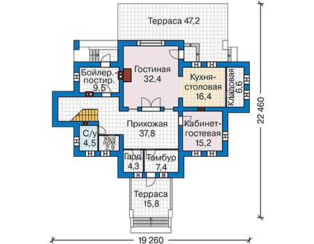 Планировка первого этажа :: Проект дома из газобетона 67-31