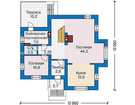 Планировка первого этажа :: Проект дома из газобетона 67-36