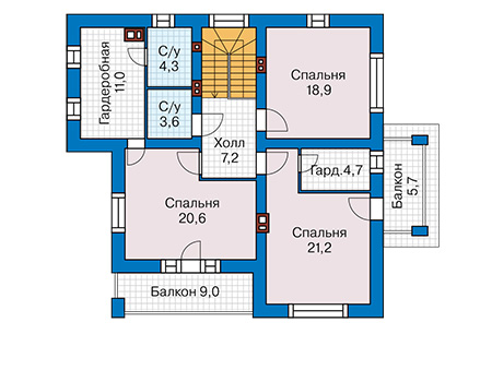 Планировка второго этажа :: Проект дома из газобетона 67-37