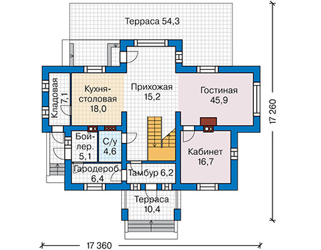 Планировка первого этажа :: Проект дома из газобетона 67-41