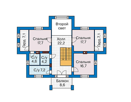 Планировка второго этажа :: Проект дома из газобетона 67-41