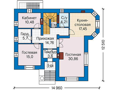 Планировка первого этажа :: Проект дома из газобетона 67-48