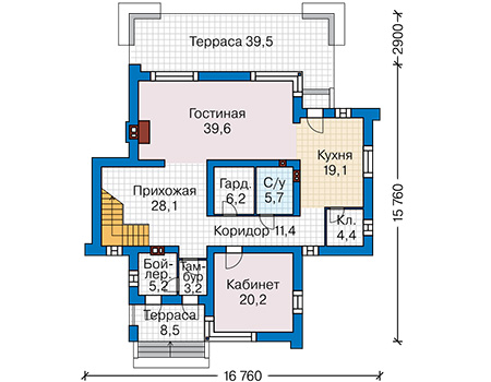 Планировка первого этажа :: Проект дома из газобетона 67-50