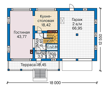 Планировка первого этажа :: Проект дома из газобетона 67-58