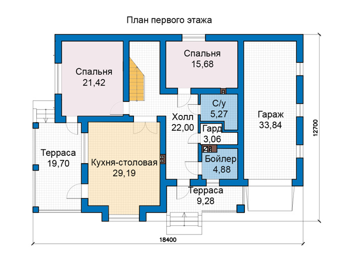 Планировка первого этажа :: Проект дома из газобетона 67-61