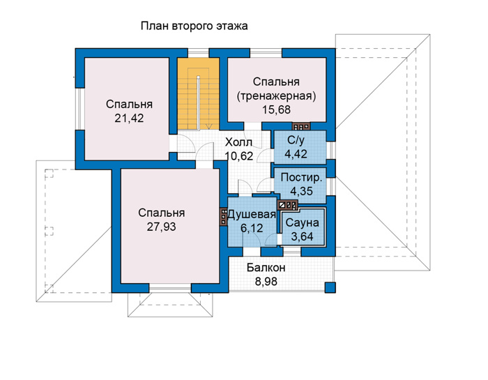 Планировка второго этажа :: Проект дома из газобетона 67-61