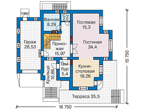 Планировка первого этажа :: Проект дома из газобетона 67-66