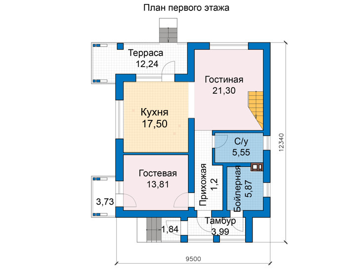 Планировка первого этажа :: Проект дома из газобетона 67-97