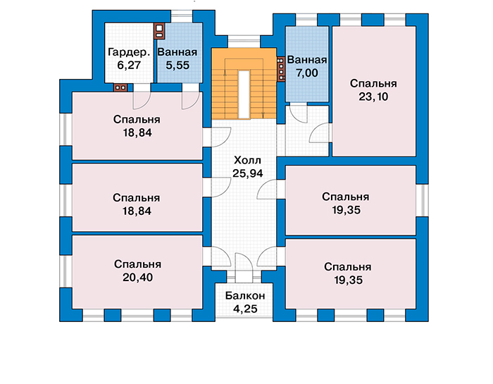 Планировка второго этажа :: Проект дома из газобетона 68-08