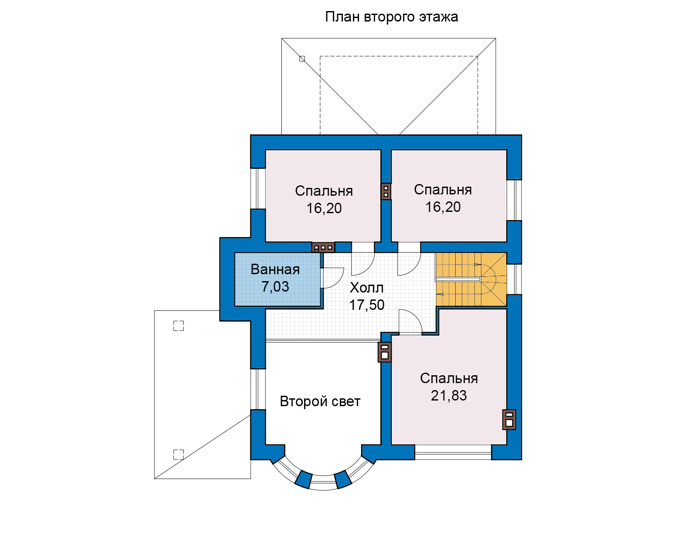 Планировка второго этажа :: Проект дома из газобетона 68-17