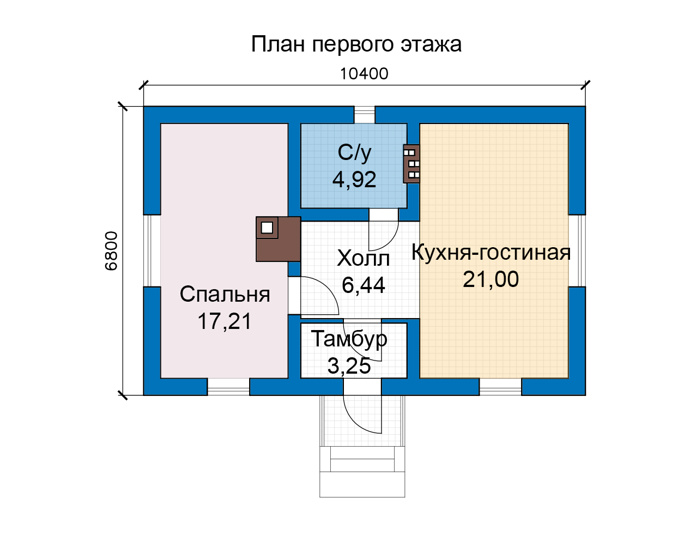 Планировка первого этажа :: Проект дома из газобетона 68-19