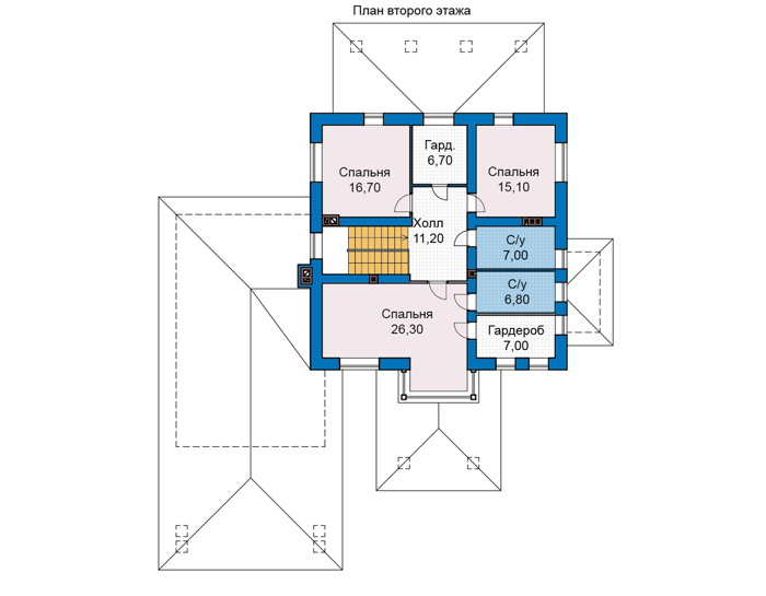 Планировка второго этажа :: Проект дома из газобетона 68-25