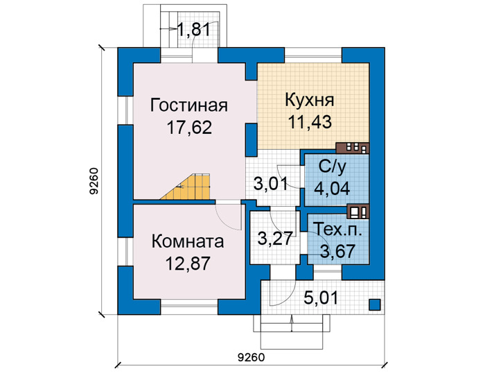 Планировка первого этажа :: Проект дома из газобетона 68-26