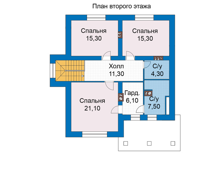 Планировка мансардного этажа :: Проект дома из газобетона 68-28