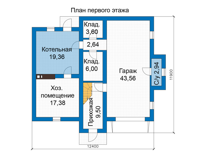 Планировка первого этажа :: Проект дома из газобетона 68-31