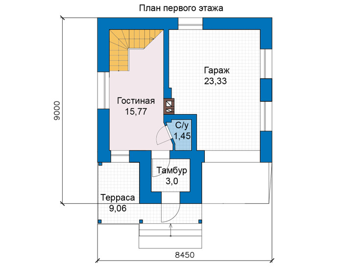 Планировка первого этажа :: Проект дома из газобетона 68-33