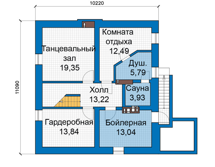 Планировка цокольного этажа :: Проект дома из газобетона 68-44