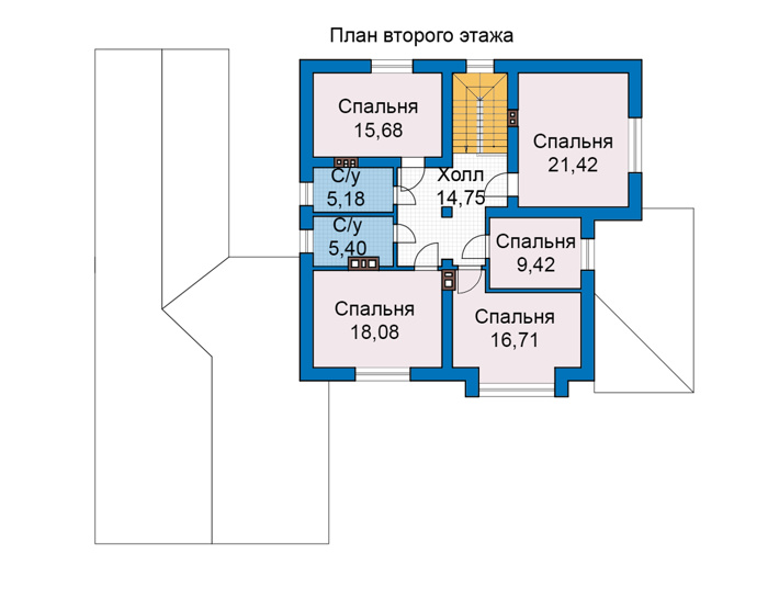 Планировка второго этажа :: Проект дома из газобетона 68-46