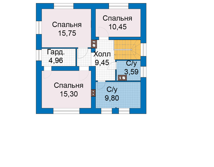 Планировка второго этажа :: Проект дома из газобетона 68-49