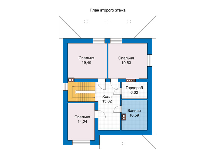 Планировка второго этажа :: Проект дома из газобетона 68-51