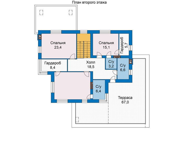 Планировка второго этажа :: Проект дома из газобетона 68-69