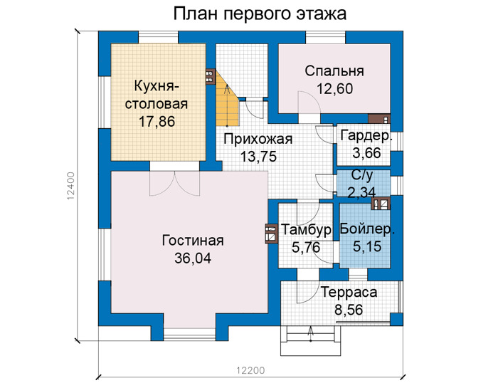 Планировка первого этажа :: Проект дома из газобетона 68-72