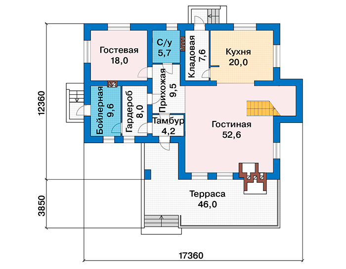 Планировка первого этажа :: Проект дома из газобетона 68-76