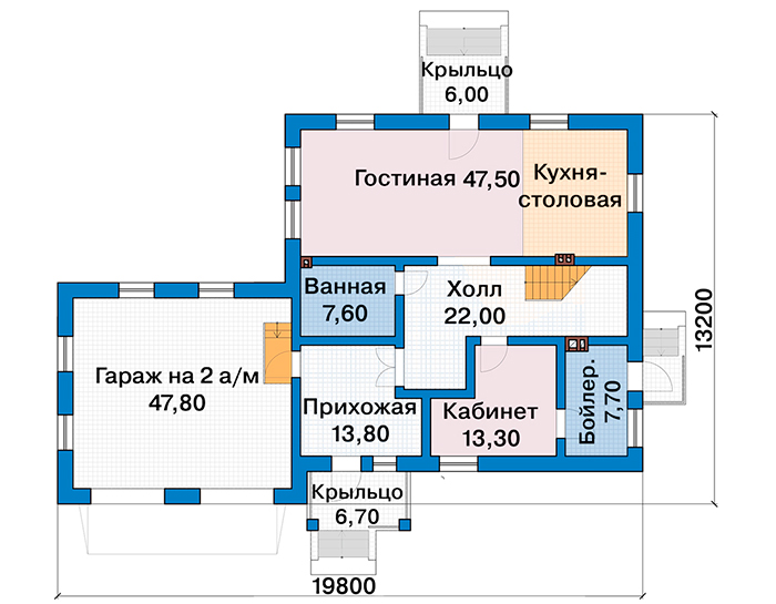 Планировка первого этажа :: Проект дома из газобетона 68-81