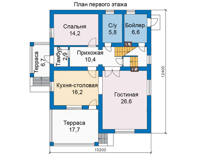 Планировка первого этажа :: Проект дома из газобетона 68-82