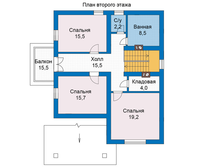 Планировка второго этажа :: Проект дома из газобетона 68-82