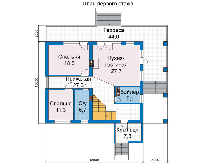 Планировка первого этажа :: Проект дома из газобетона 68-83