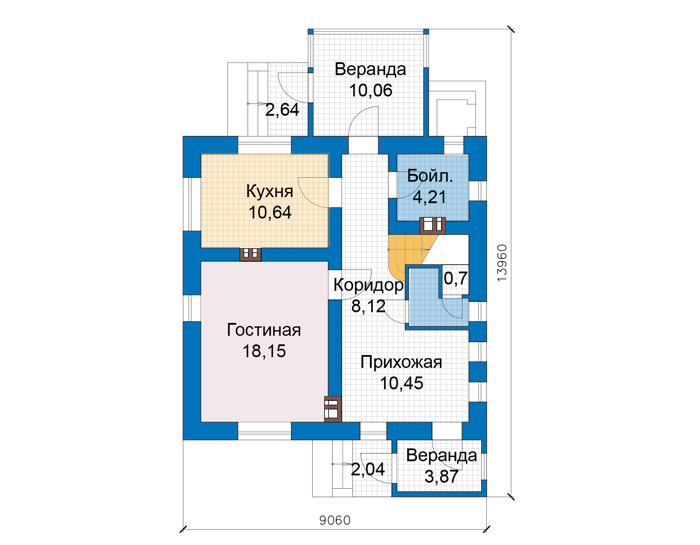 Планировка первого этажа :: Проект дома из газобетона 68-84