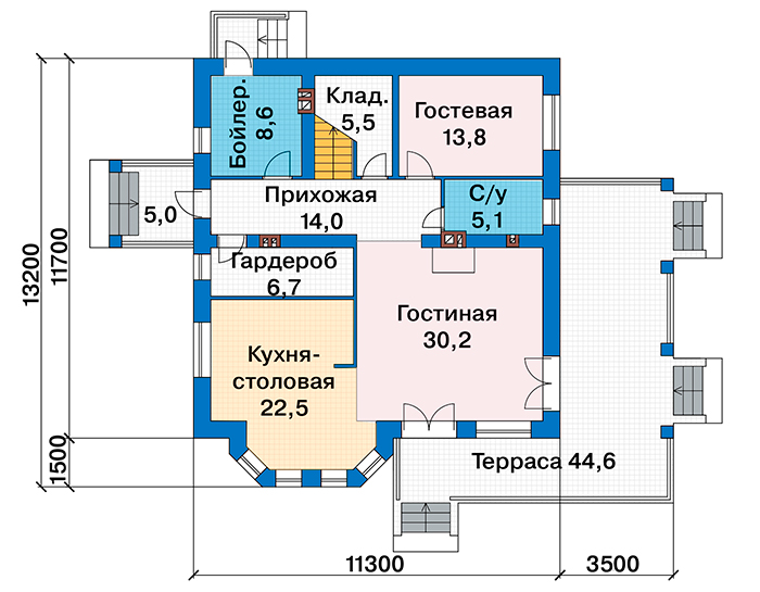 Планировка первого этажа :: Проект дома из газобетона 68-88