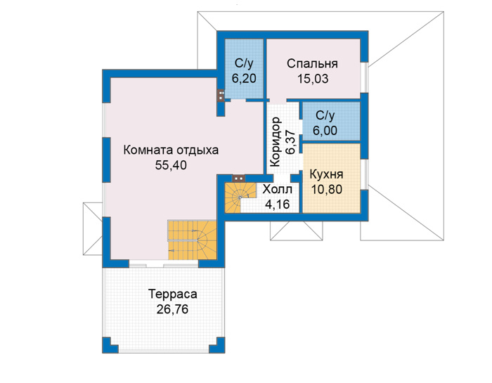 Планировка второго этажа :: Проект дома из газобетона 68-91