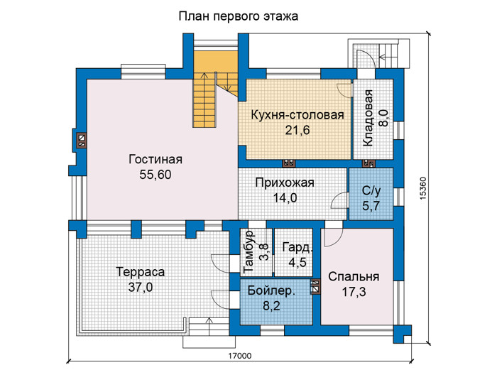 Планировка первого этажа :: Проект дома из газобетона 68-92