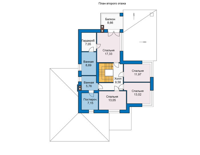 Планировка второго этажа :: Проект дома из газобетона 69-00