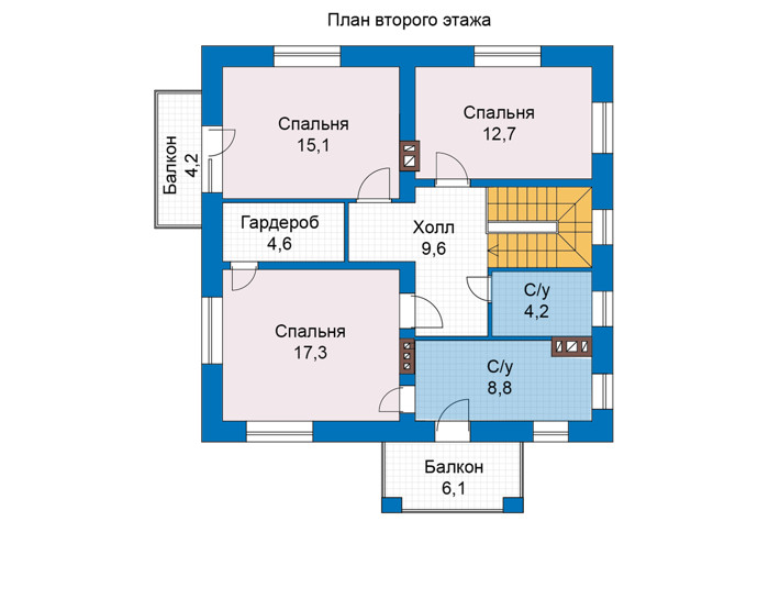 Планировка второго этажа :: Проект дома из газобетона 69-02