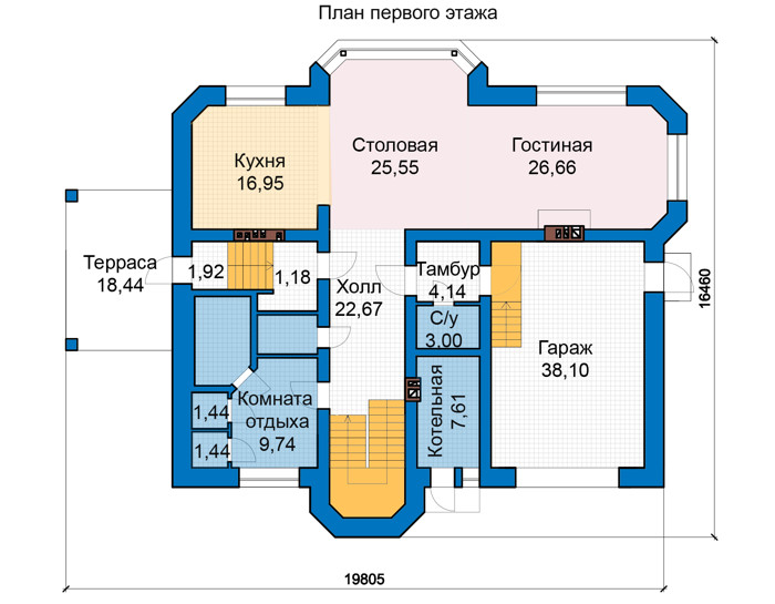 Планировка первого этажа :: Проект дома из газобетона 69-05