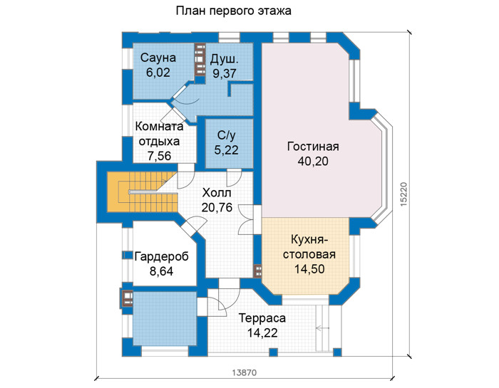 Планировка первого этажа :: Проект дома из газобетона 69-07