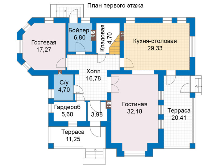 Планировка первого этажа :: Проект дома из газобетона 69-08