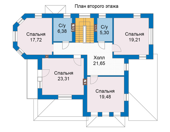 Планировка второго этажа :: Проект дома из газобетона 69-08