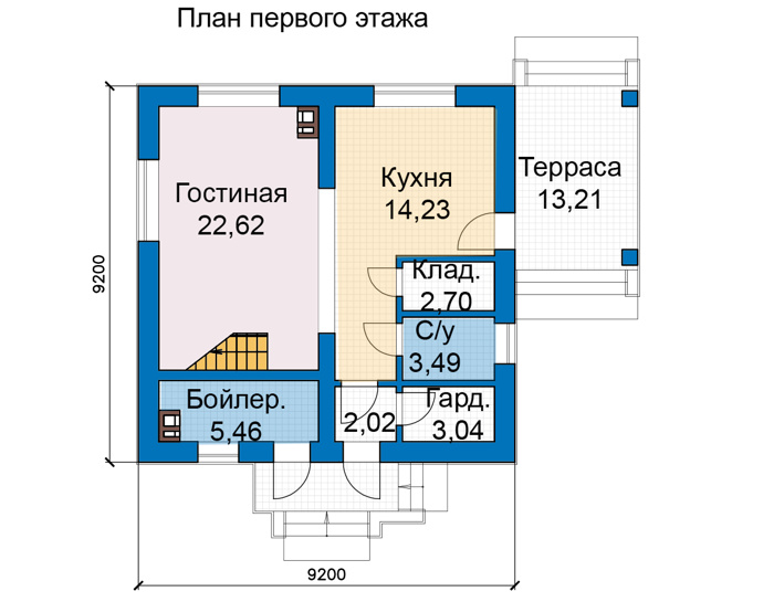 Планировка первого этажа :: Проект дома из газобетона 69-12