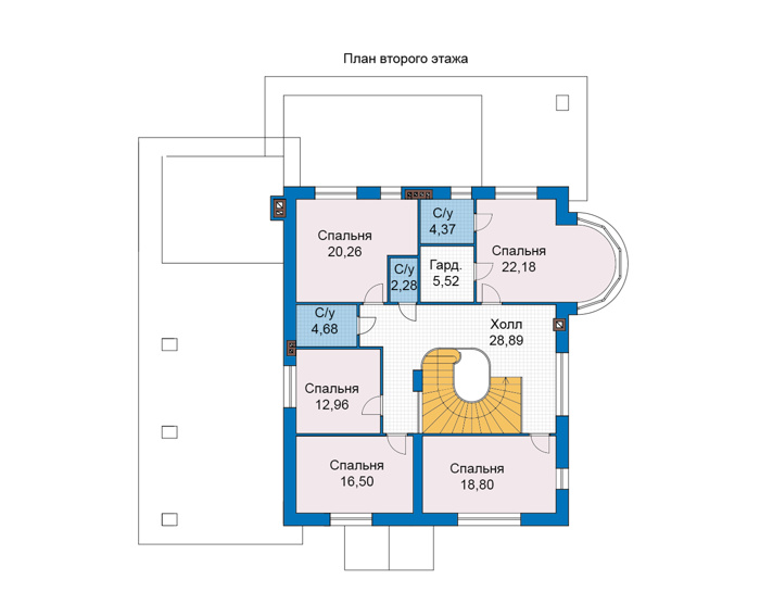 Планировка второго этажа :: Проект дома из газобетона 69-18