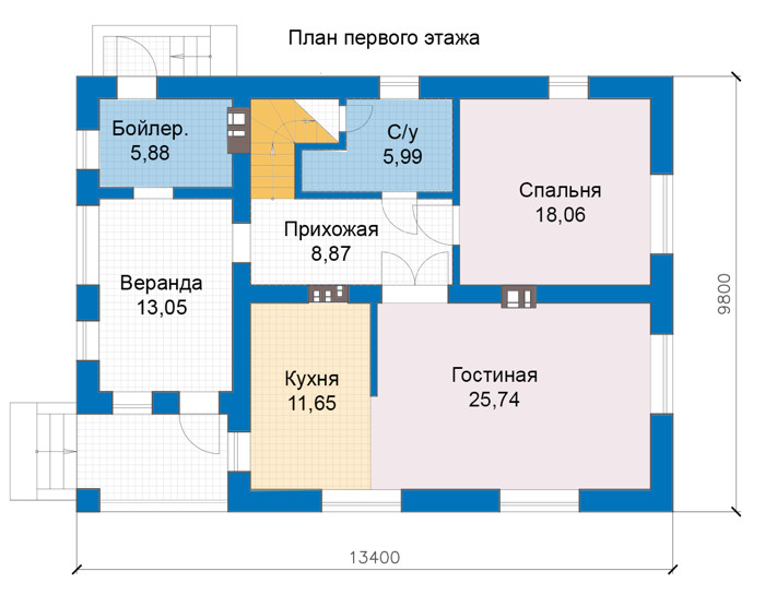 Планировка первого этажа :: Проект дома из газобетона 69-23