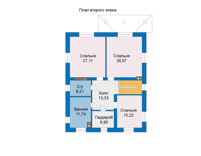 Планировка второго этажа :: Проект дома из газобетона 69-27
