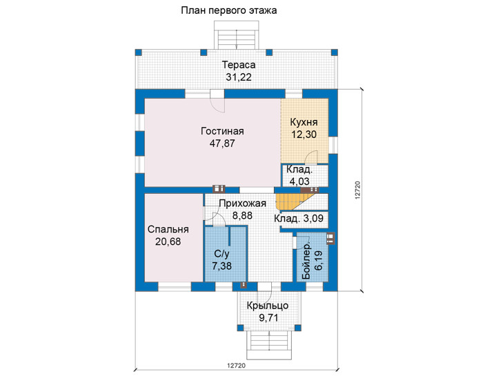 Планировка первого этажа :: Проект дома из газобетона 69-31