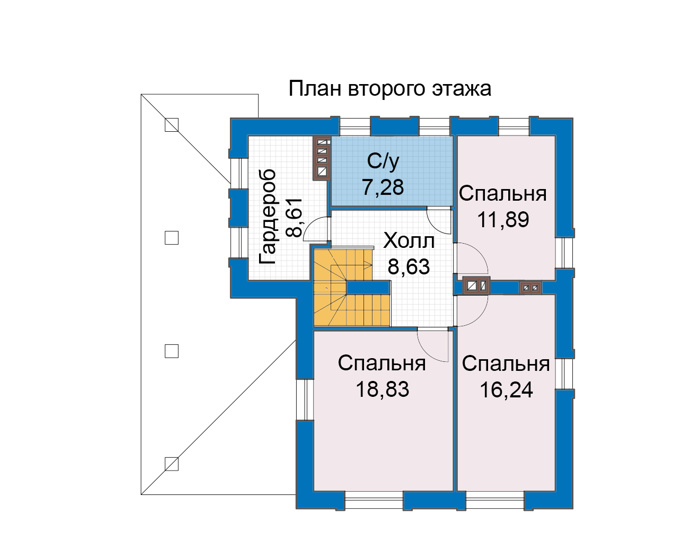 Планировка второго этажа :: Проект дома из газобетона 69-33