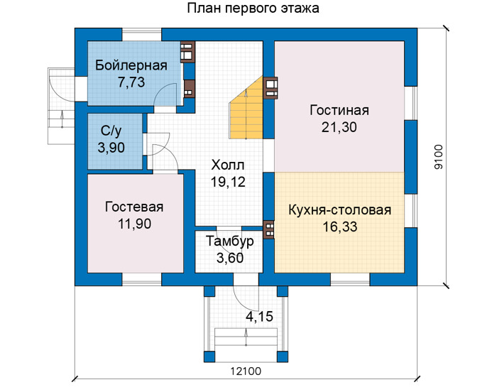 Планировка первого этажа :: Проект дома из газобетона 69-34