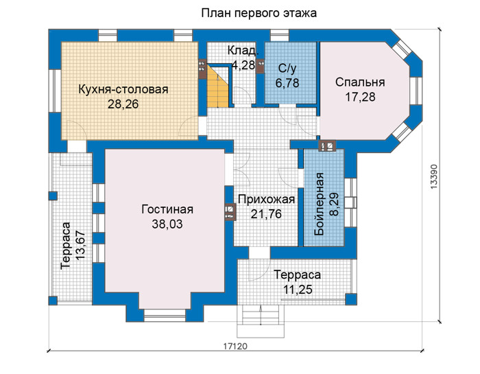 Планировка первого этажа :: Проект дома из газобетона 69-35